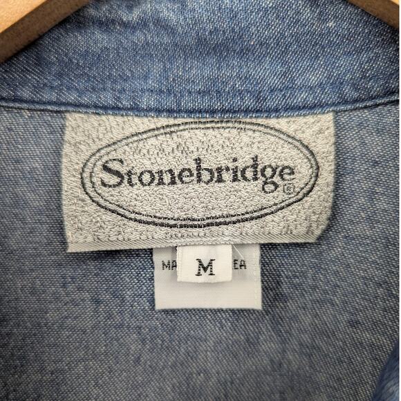 Stonebridge Denim Button Front Shirt Medium 100% Cotton Made in Korea Western - Picture 3 of 5